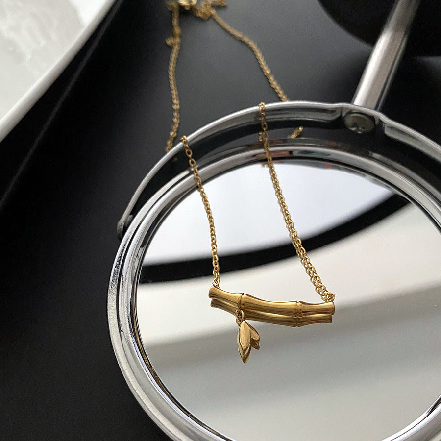 Gold Bamboo Charm Necklace