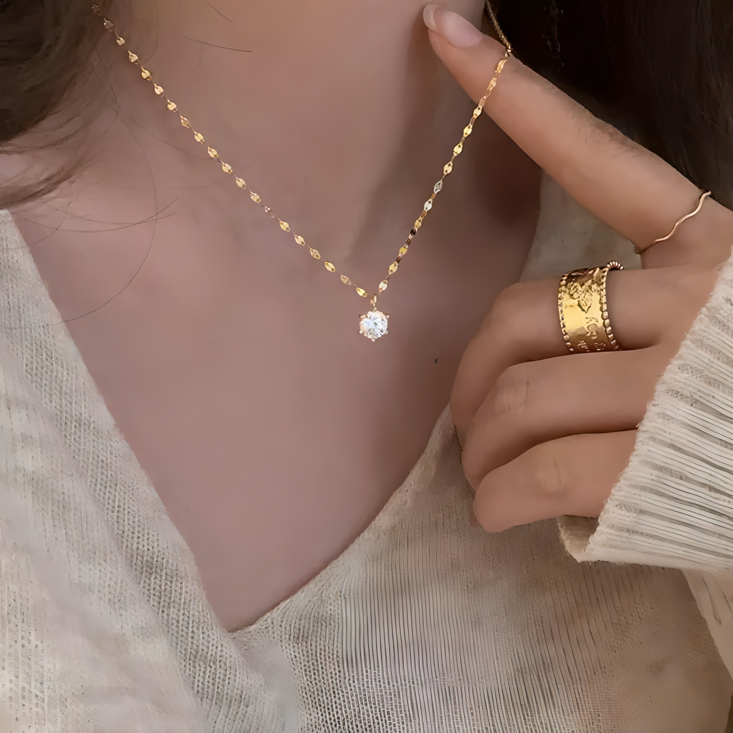 2 Carat Solitaire Pendant + Pure Silver Chain (Hallmarked)