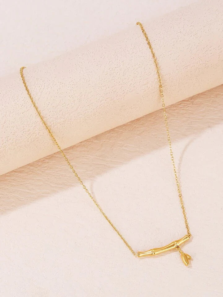 Gold Bamboo Charm Necklace