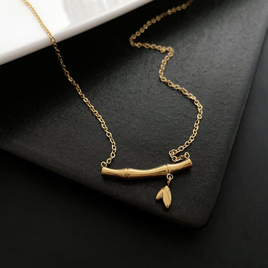 Gold Bamboo Charm Necklace